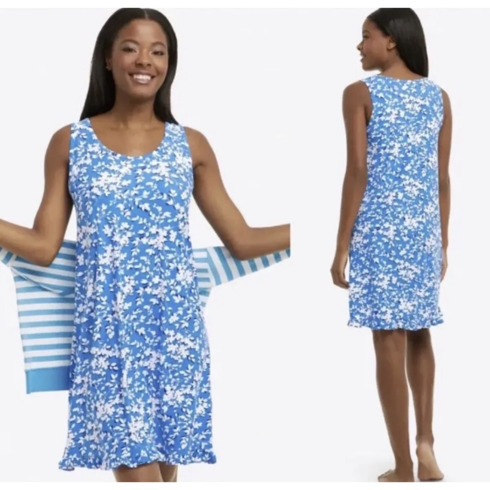 Draper James Shift Dress Blue Floral Ruffle Hem
